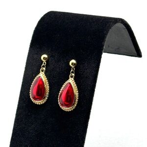 Trifari Red and Gold Teardrop Earrings